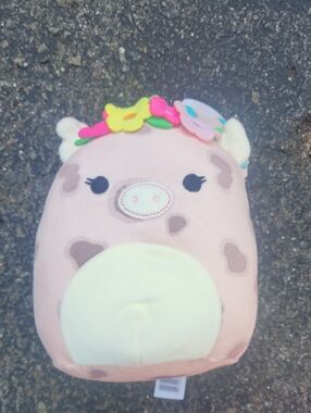 Squishmallows Pink Cow with Floral Headband